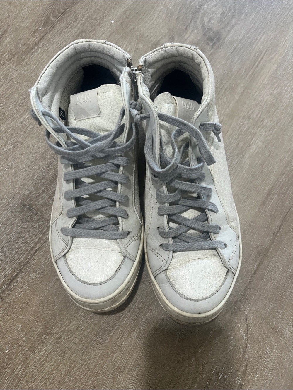 P448 Women's White and Gray High-Top Sneakers
